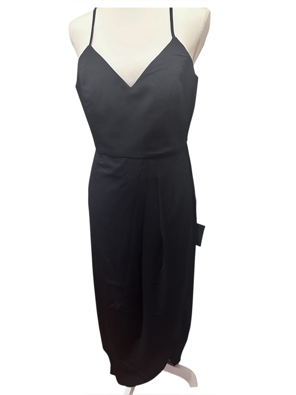 NWT the Lulus Reinette Black Pleated Tulip Split Midi Dress.